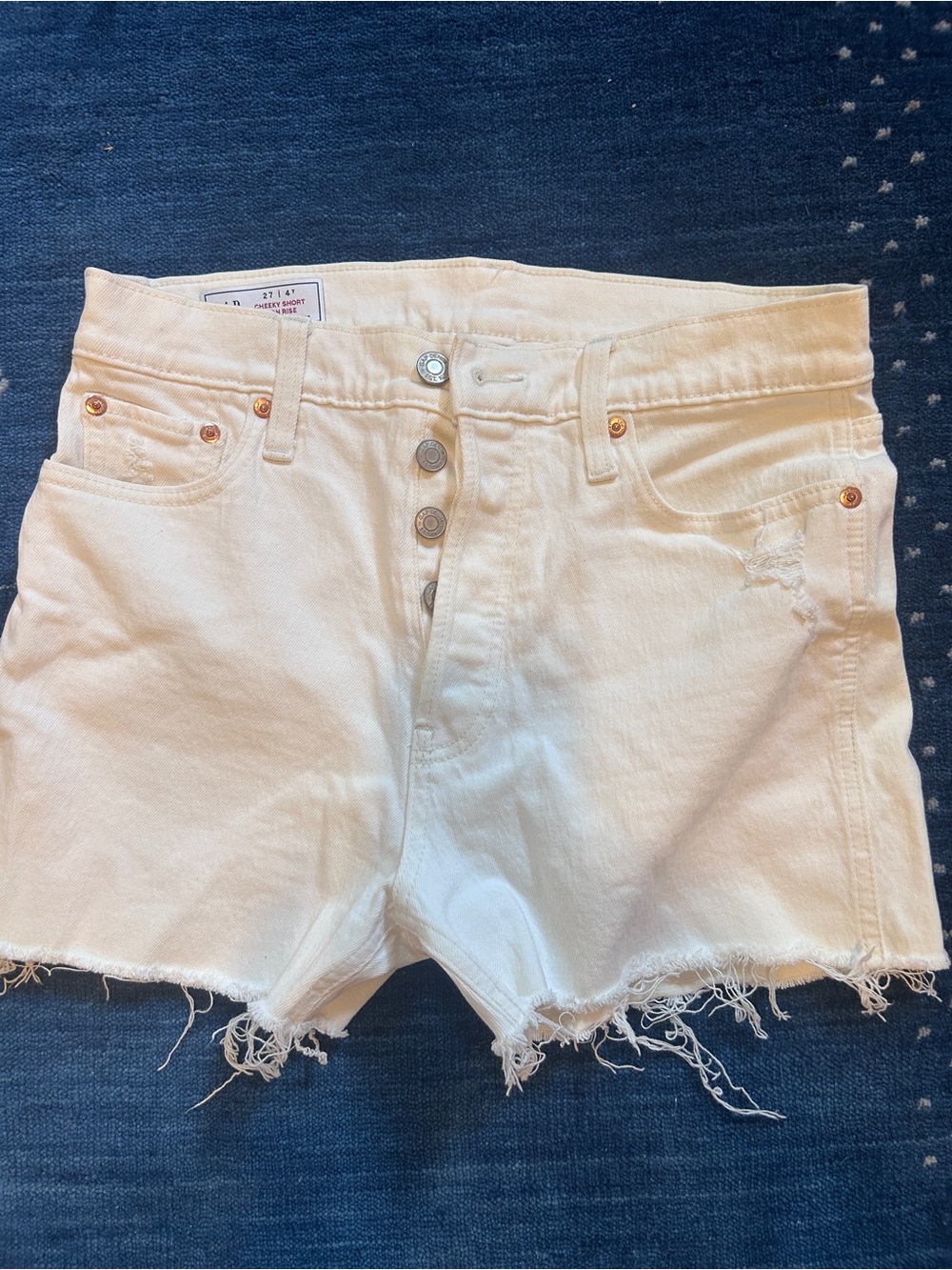 GAP White High-Rise Frayed Denim Shorts